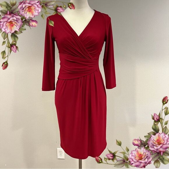 Chaps faux wrap long sleeves knee formal mini dress size small - Picture 1 of 13